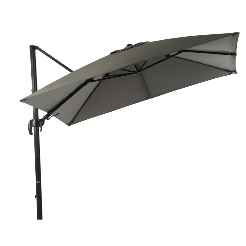 Avola zweefparasol met tiltfunctie in zwart aluminium met grijs sunbrella® premium parasoldoek - L1 300 x L2 300 cm (zonder voet)