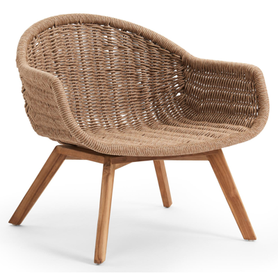 Pagino loungestoel 1-zit in teak en zwart gedraaide ronde wicker