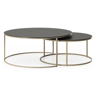 Fano set van 2 loungetafels rond in beige aluminium en volkeramiek Calatorao - Dia. 85 x H 35 cm