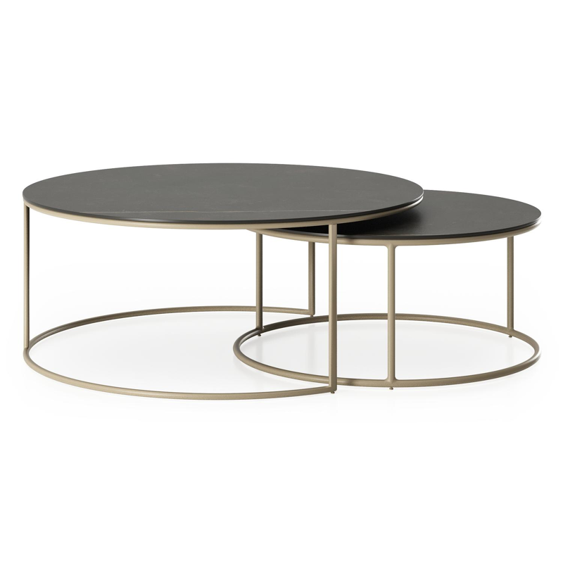 Fano set van 2 loungetafels rond in beige aluminium en volkeramiek Calatorao - Dia. 85 x H 35 cm