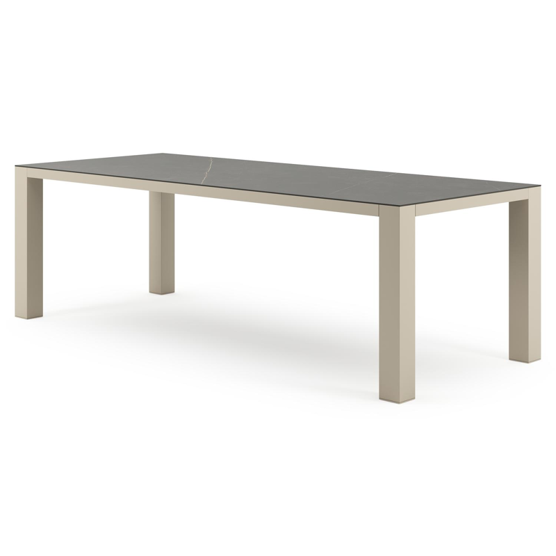 Table de jardin Nano rectangulaire en aluminium beige et céramique pleine Calatorao - Lg. 240 x Lrg. 100 x Haut. 75 cm
