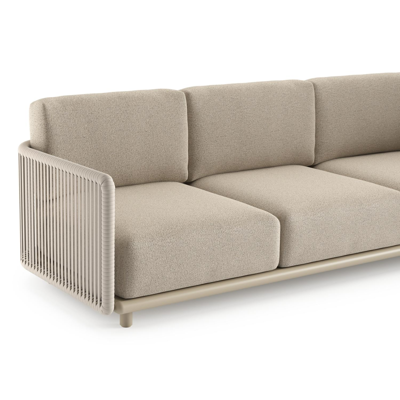 Canapé de jardin Organo 3-pl en aluminium beige et corde luxe plate tissée verticalement beige et coussins en All Weather Cosytica marbella beige
