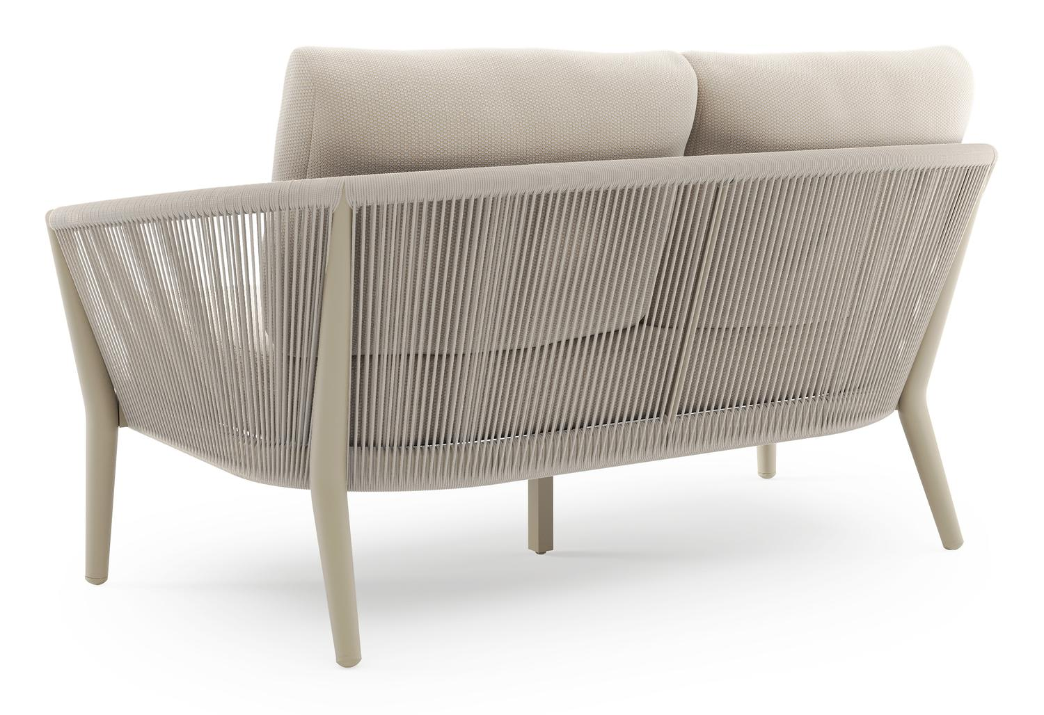 Orso loungebank in beige aluminium en beige verticaal geweven ronde rope met Lopi Antique all weather sunbrella® luxe kussen
