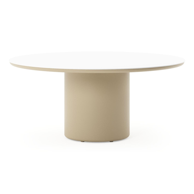 Amico low dining tuintafel rond in beige aluminium en volkeramiek Arctic White - Dia. 148 x H 61 cm