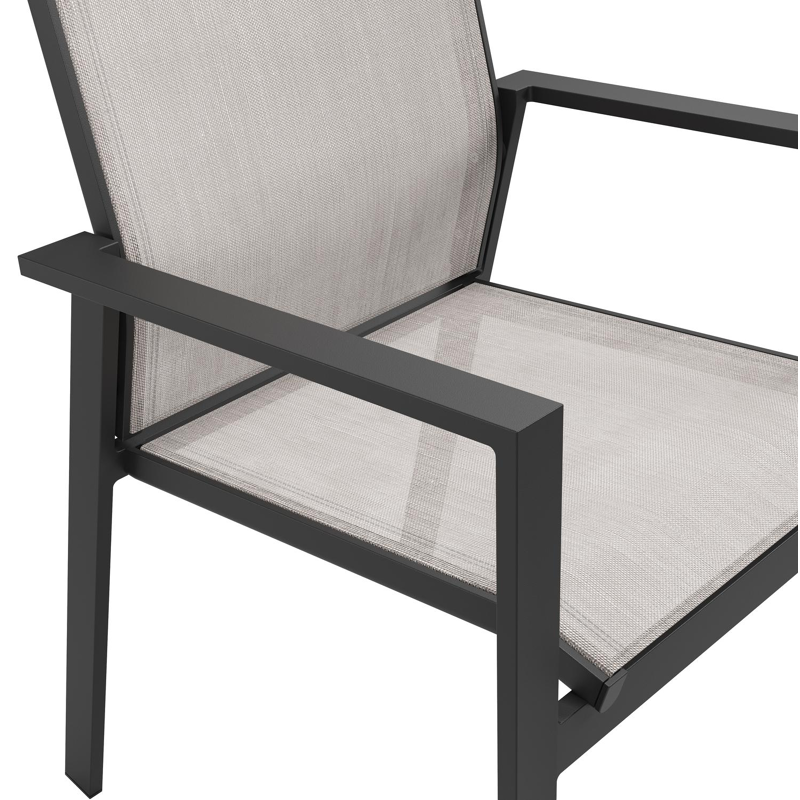 Calzo tuinset in zwart aluminium en zwart sintered stone met 6 stapelbare Bahia tuinstoelen