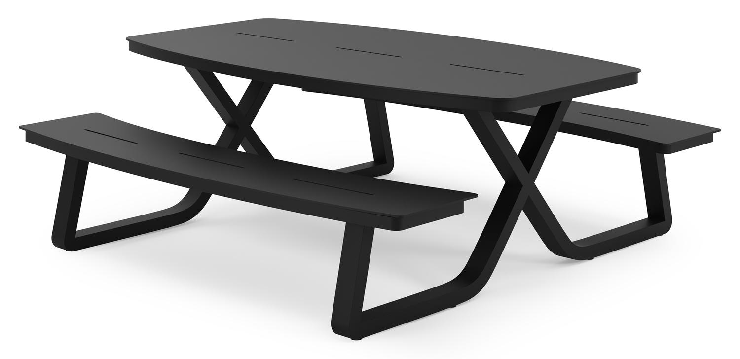 Alora picknicktafel rechthoekig in zwart aluminium - L 200 x B 214 x H 74 cm