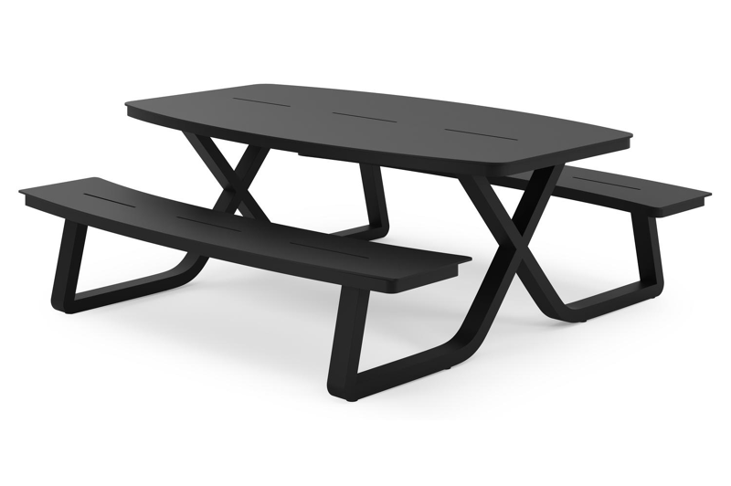 Alora picknicktafel rechthoekig in zwart aluminium - L 200 x B 214 x H 74 cm
