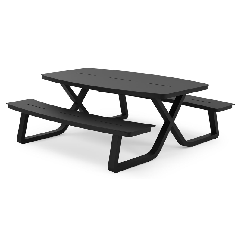 Alora picknicktafel rechthoekig in zwart aluminium - L 200 x B 214 x H 74 cm