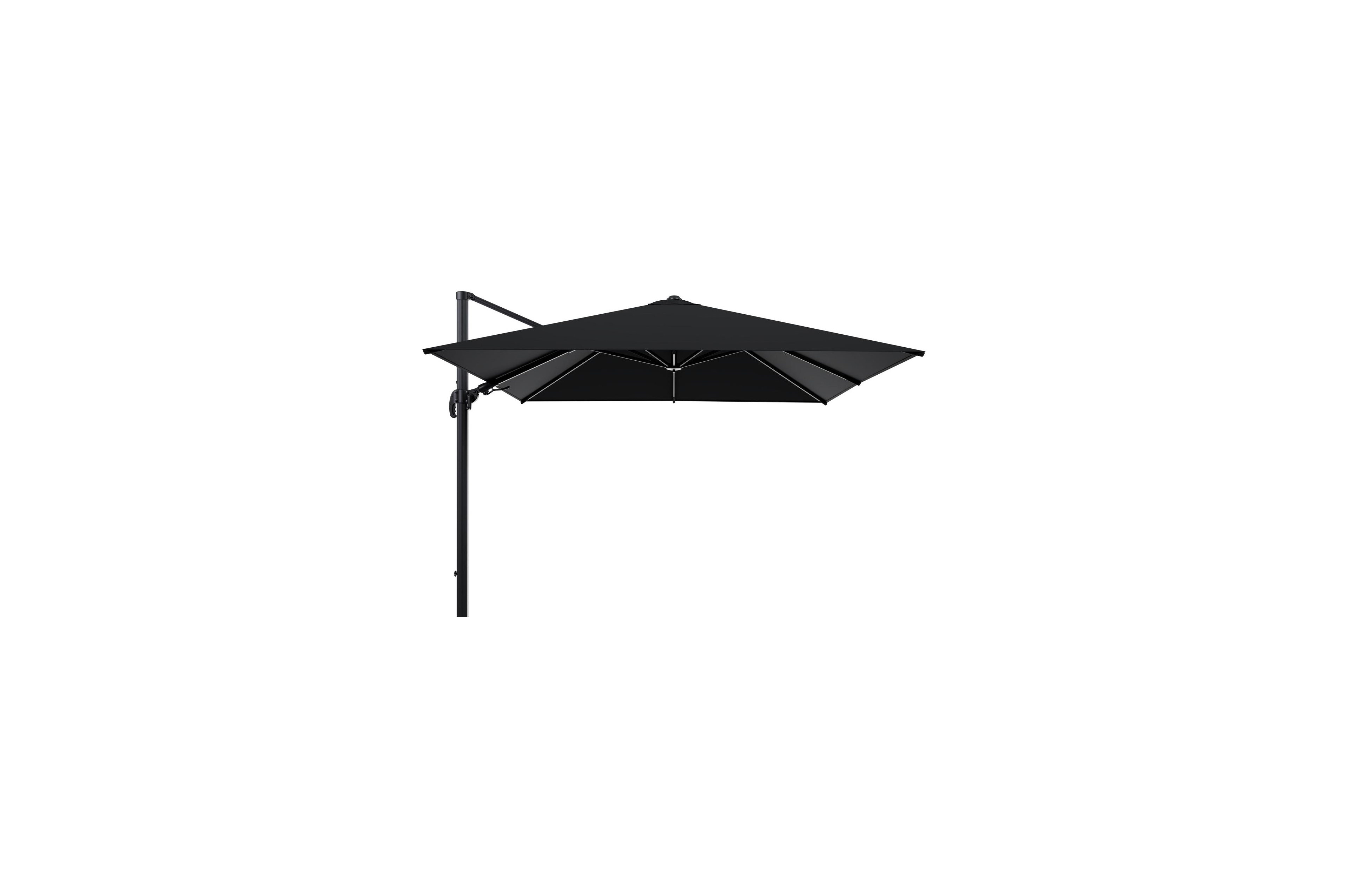 Avola zweefparasol met tiltfunctie in zwart aluminium met zwart sunbrella® premium parasoldoek - L1 300 x L2 300 cm (zonder voet)