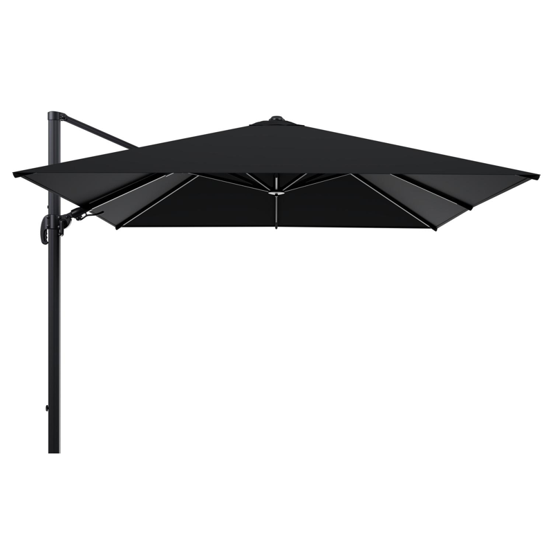 Parasol pendant Avola avec fonction tilt en aluminium noir avec toile de parasol en all weather sunbrella® premium noir - Larg1 300 x Larg2 300 cm (sans pied de parasol)