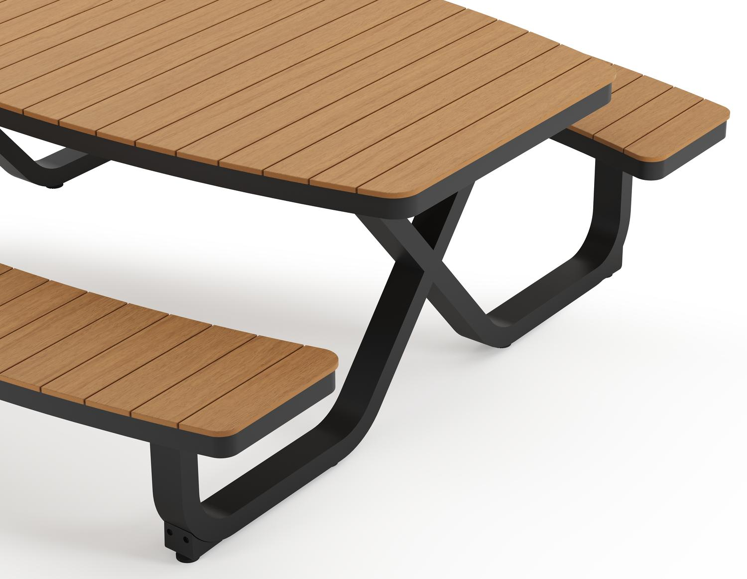 Alora picknicktafel in zwart aluminium en polywood - L 200 x B 216 x H 73,5 cm