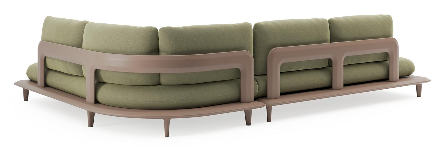 Bomero loungehoek in taupe aluminium met heritage leaf all weather sunbrella® luxe kussen