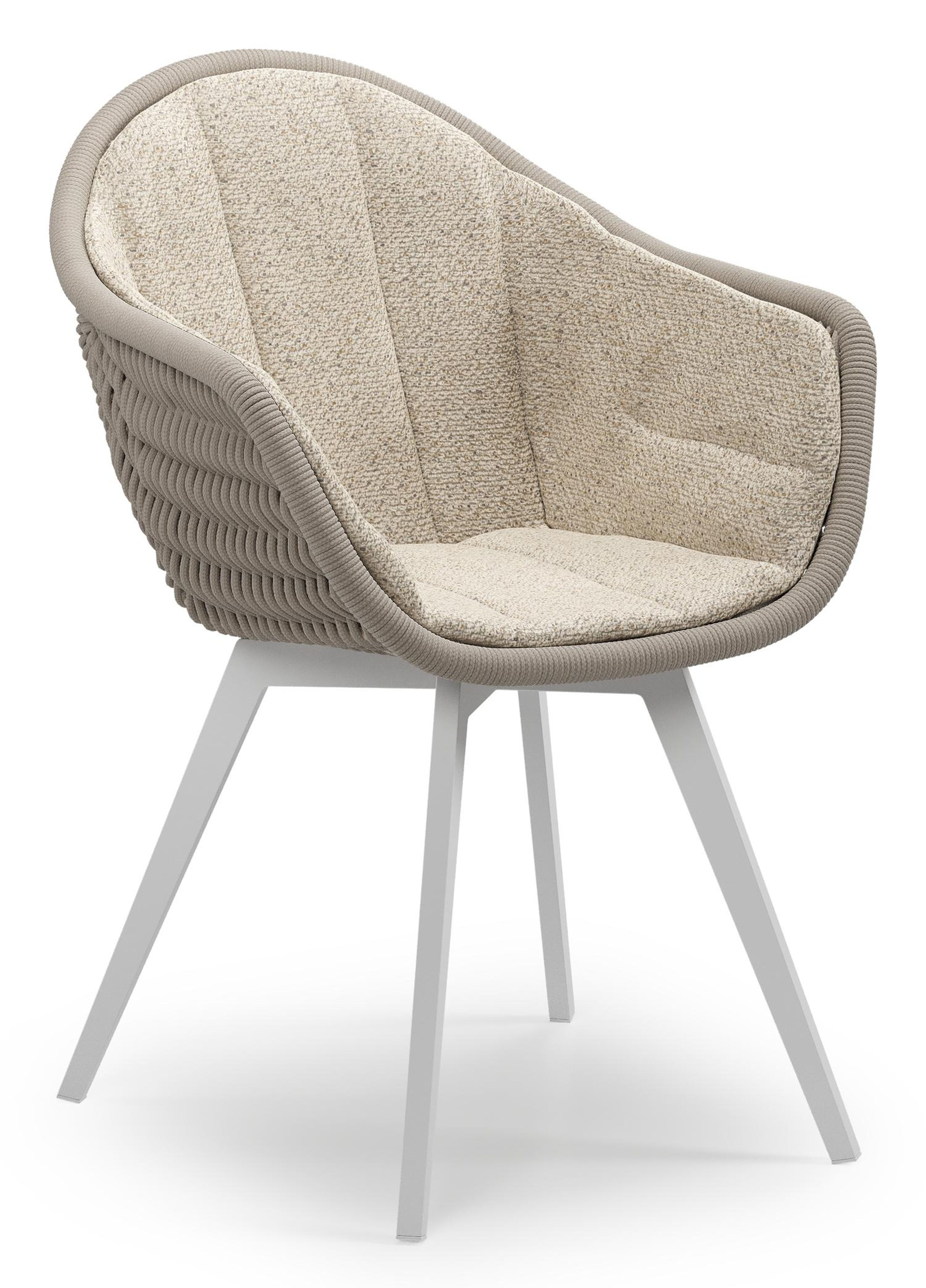 Pagino tuinstoel in wit aluminium en beige verticaal geweven ronde rope met zitkussen in All Weather Cosytica Bora Desert