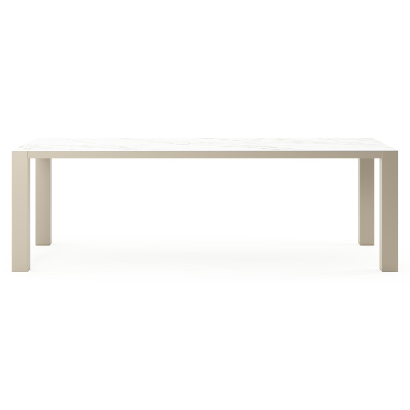 Nano tuintafel rechthoekig in beige aluminium en volkeramiek Calacatta - L 240 x B 100 x H 75 cm