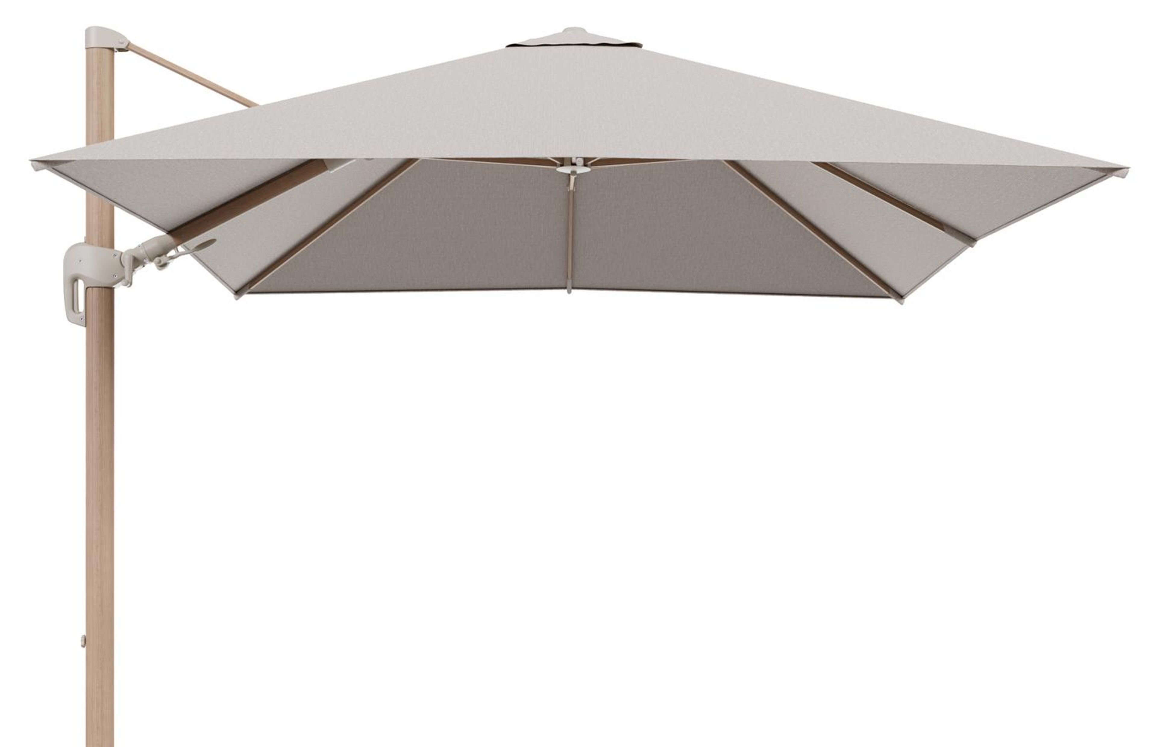 Rufina zweefparasol tiltfunctie in houtlook aluminium en parasoldoek in All Weather Sunbrella® Luxe Slow Farafra  - L1 300 x L2 300 cm (zonder voet)