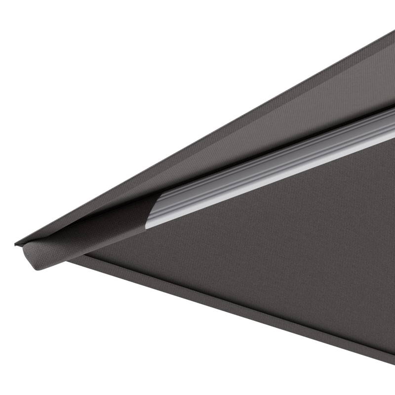 Rufina zweefparasol met tiltfunctie in wit aluminium en Natte Nature Grey All Weather Sunbrella® Luxe parasoldoek - L1 300 x L2 300 cm met parasolvoet Minore 260 kg met wielen