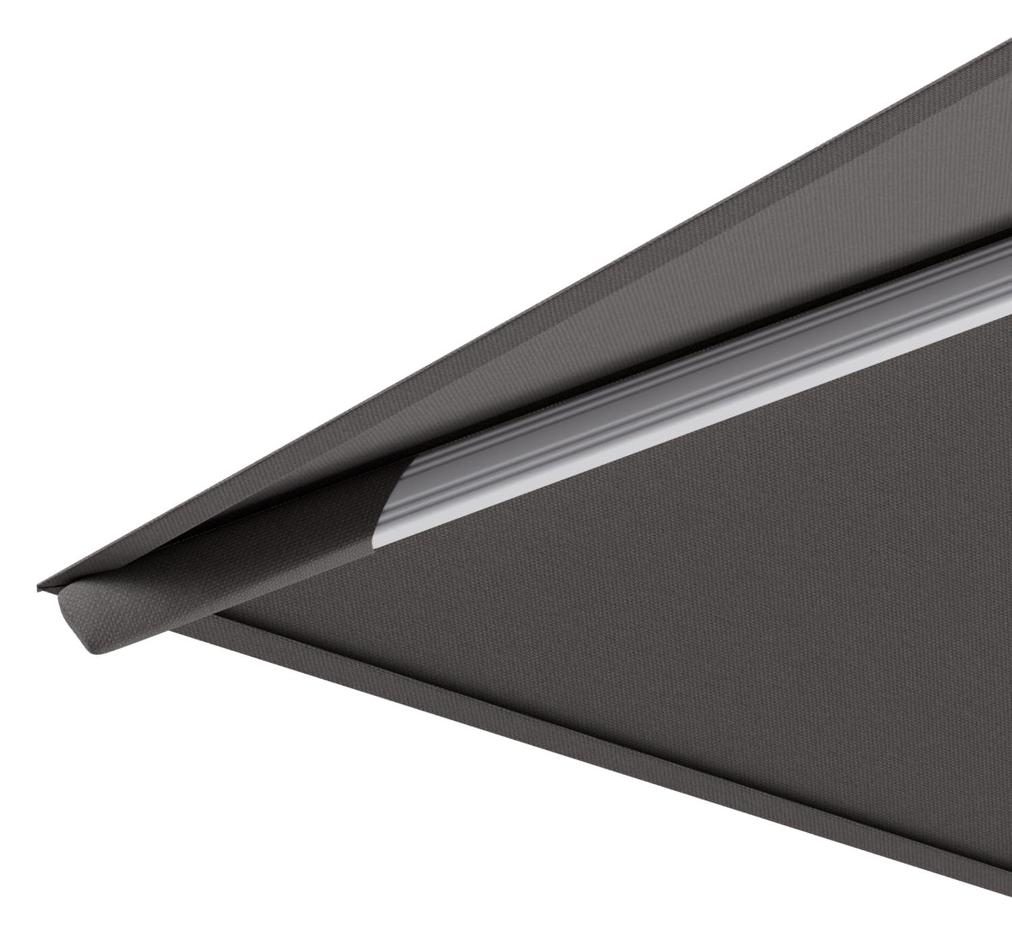 Rufina zweefparasol met tiltfunctie in wit aluminium en Natte Nature Grey All Weather Sunbrella® Luxe parasoldoek - L1 300 x L2 300 cm met parasolvoet Minore 150 kg met wielen