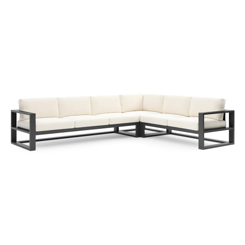 Verato loungehoek in zwart aluminium met natte white all weather sunbrella® luxe kussen