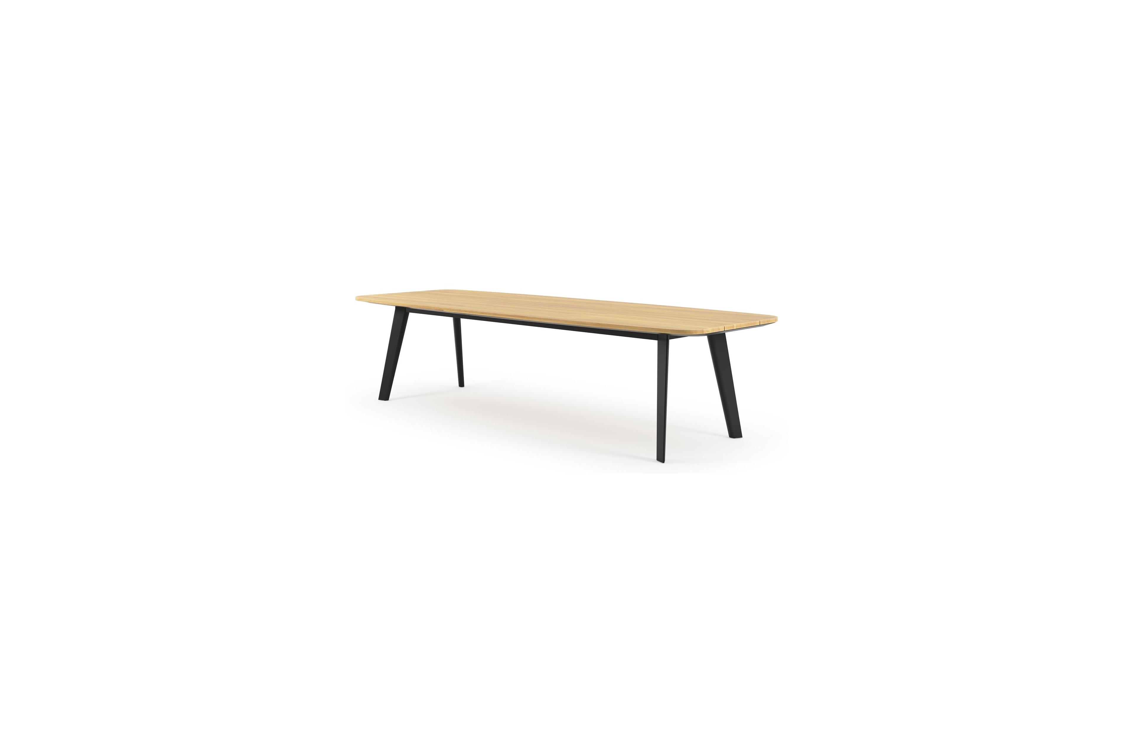 Lacrima tuintafel bootvorm in zwart aluminium en teak - L 315 x B 115 x H 73 cm