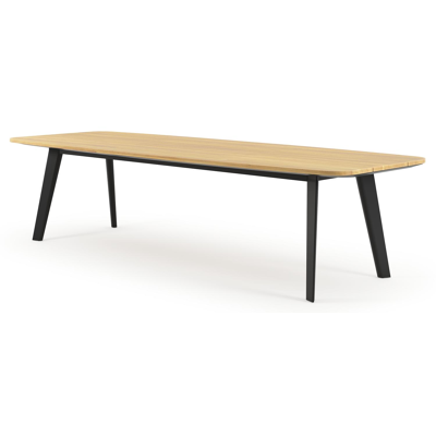 Lacrima tuintafel bootvorm in zwart aluminium en teak - L 315 x B 115 x H 73 cm