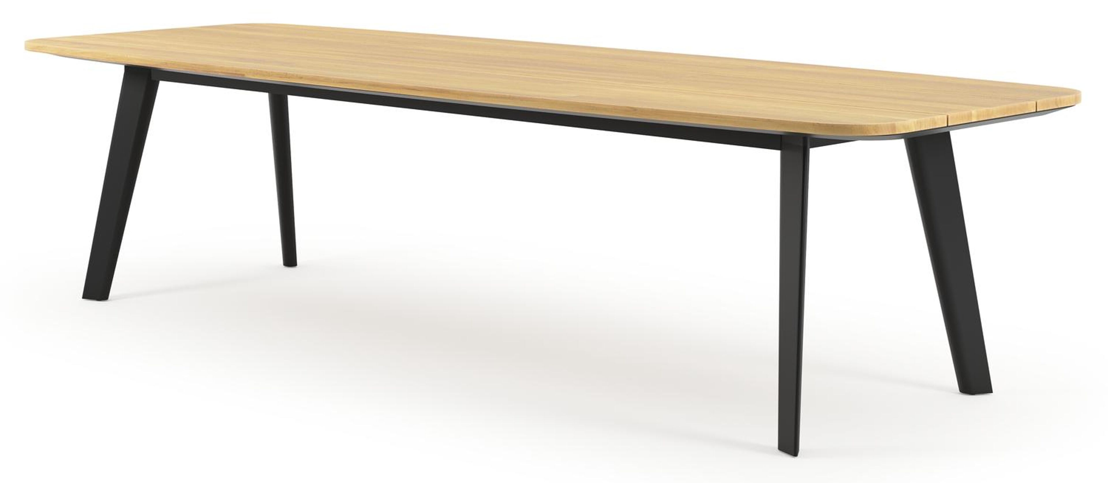 Lacrima tuintafel bootvorm in zwart aluminium en teak - L 315 x B 115 x H 73 cm