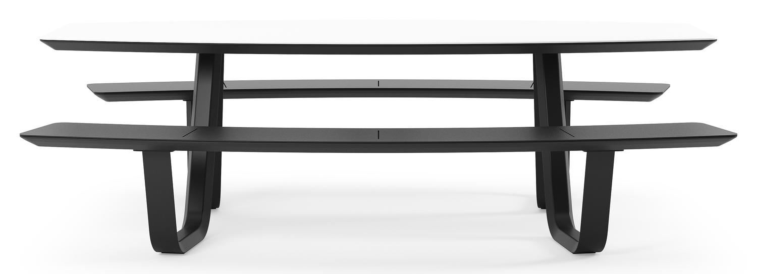 Forno picknicktafel bootvorm in zwart aluminium en volkeramiek Arctic White - L 240 x B 181 x H 72 cm