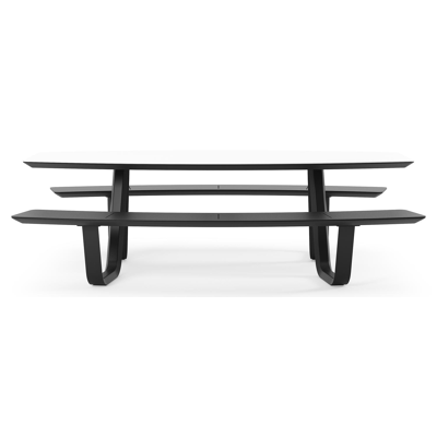 Forno picknicktafel bootvorm in zwart aluminium en volkeramiek Arctic White - L 240 x B 181 x H 72 cm