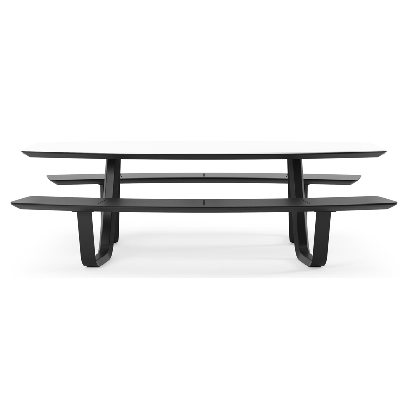Forno picknicktafel bootvorm in zwart aluminium en volkeramiek Arctic White - L 240 x B 181 x H 72 cm