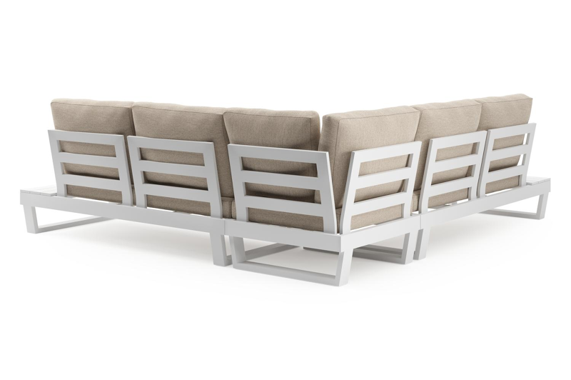 Modica loungehoek in wit aluminium met rustic weather+ softtouch kussens en loungetafel