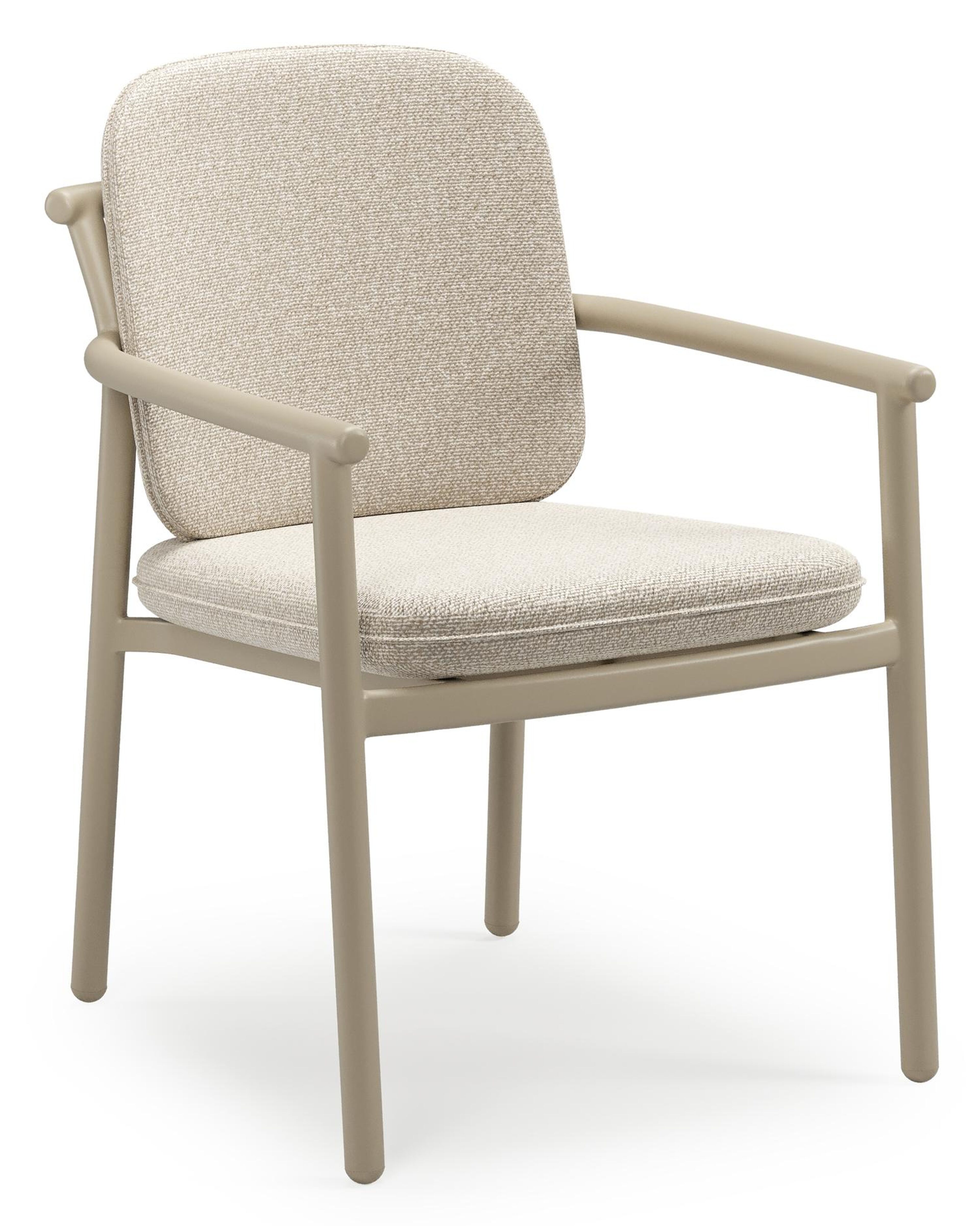 Bono stapelbare tuinstoel in beige aluminium met stoelkussen in All Weather Cosytica Marbella Ecru