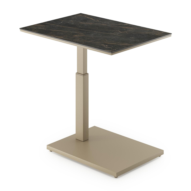 Table d'appoint pop-up Cirello rectangulaire en aluminium beige et céramique pleine Black Obsession - Lg. 69.5 x Lrg. 50 x Haut. 66 cm