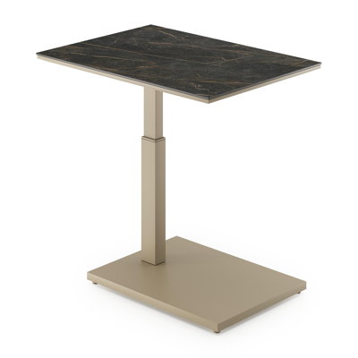 Cirello pop-up bijzettafel rechthoekig in beige aluminium en volkeramiek Black Obsession - L 69.5 x B 50 x H 66 cm