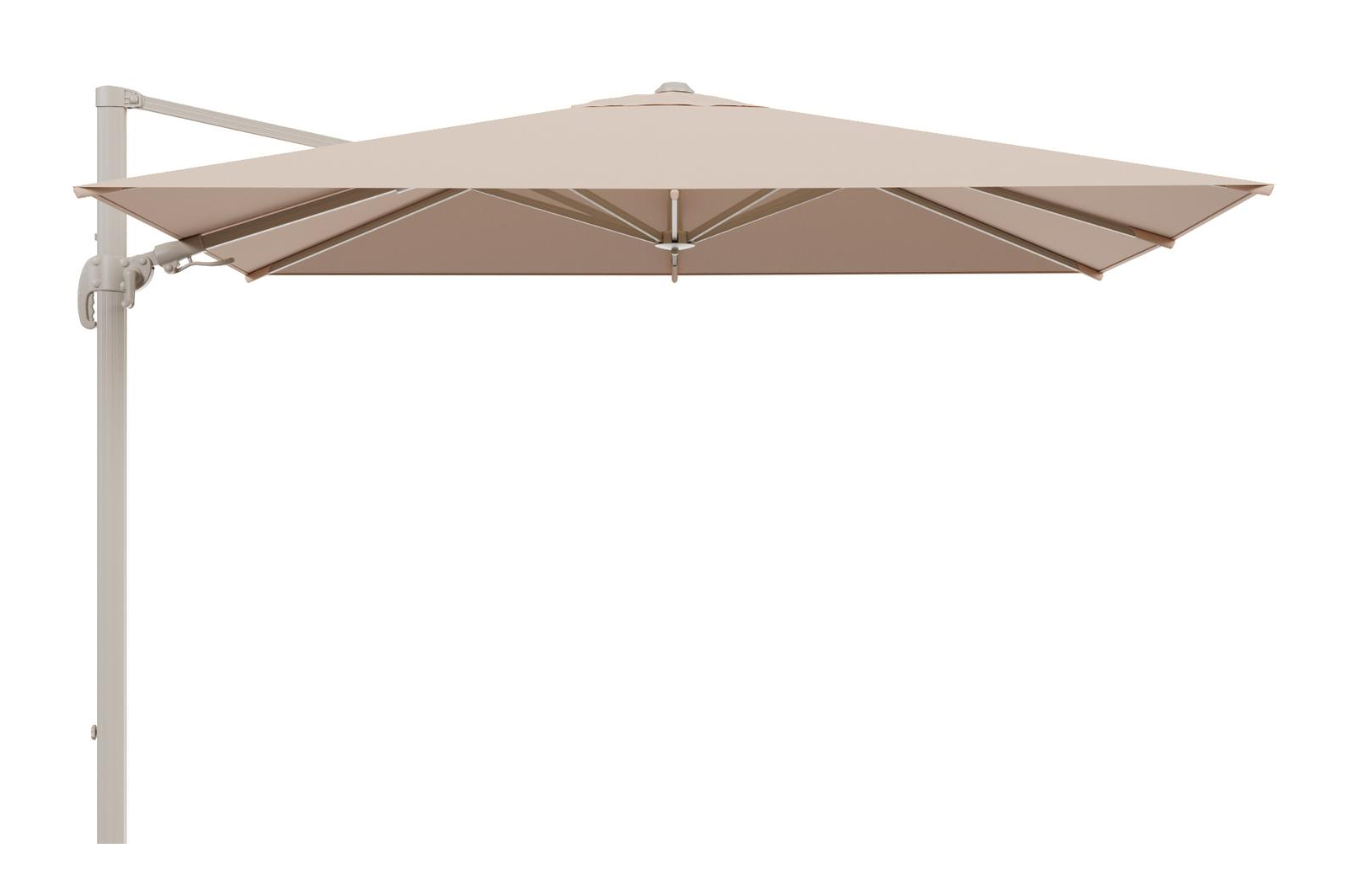 Avola zweefparasol met tiltfunctie in beige aluminium en All Weather Sunbrella Premium Natte Linen Chalk parasoldoek - L 1 200 x L2 300 cm (zonder voet)