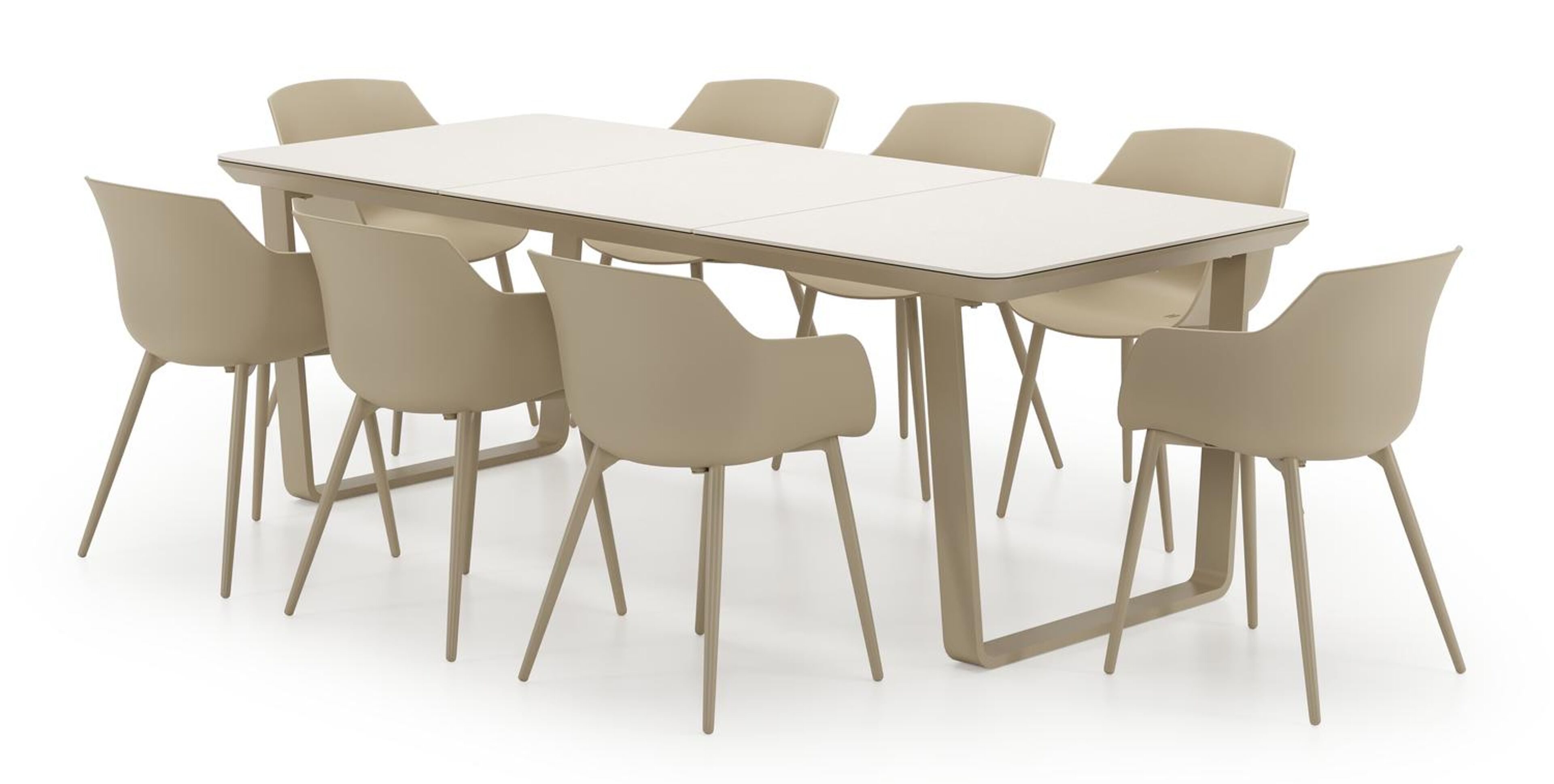 Ensemble de jardin Alora en aluminium beige et sintered stone beige avec 8 chaises de jardin Paco