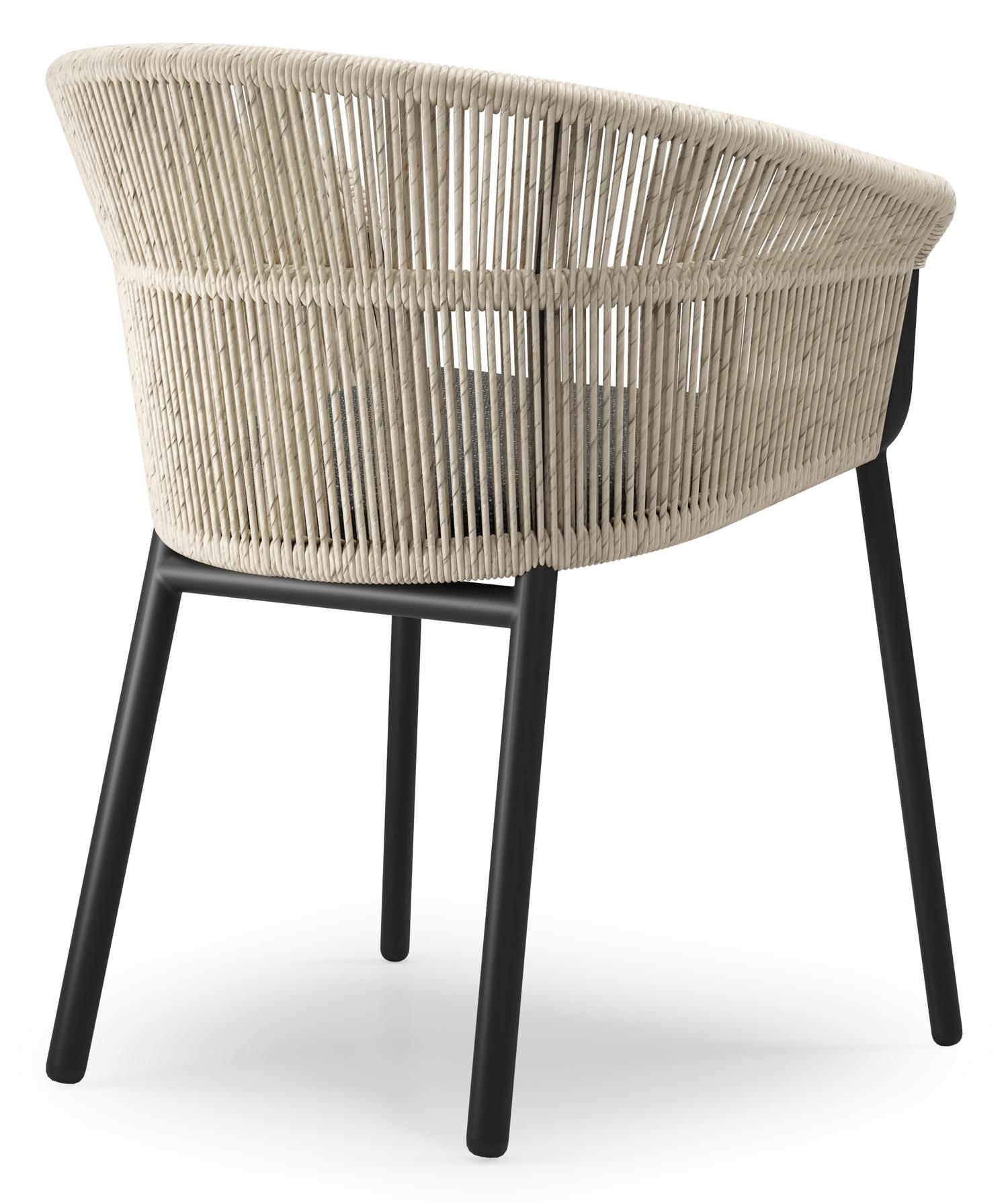 Chaise de jardin empilable Matera en aluminium noir et résine tressée torsadée beige avec coussin en sky black weather+ softtouch