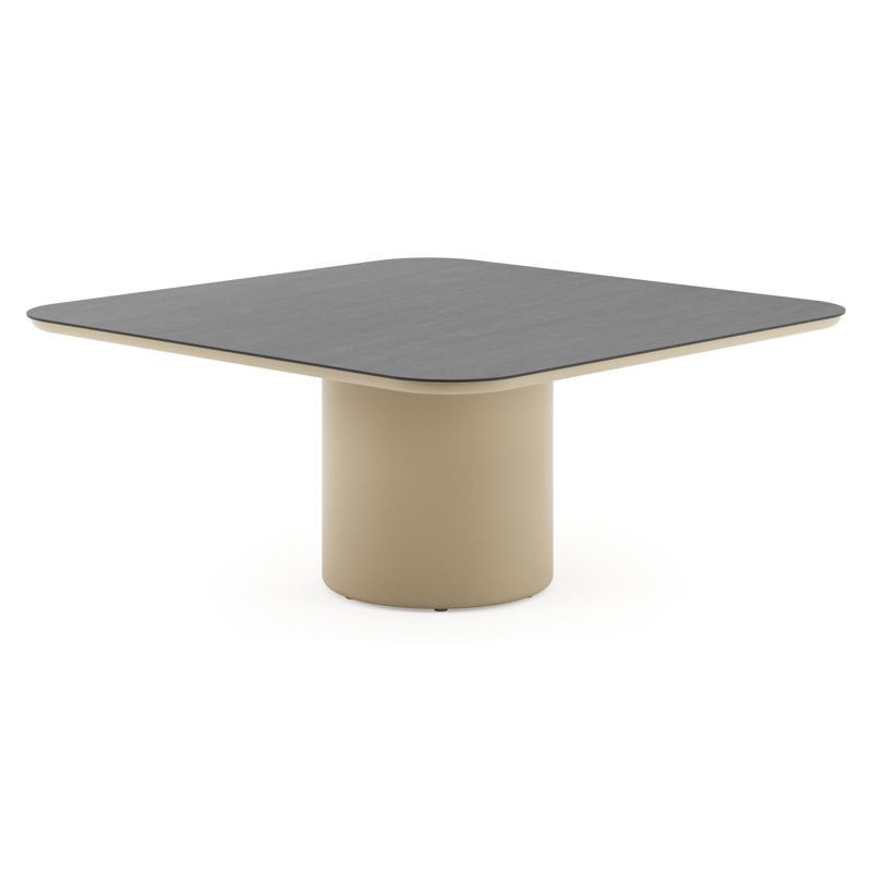 Amico low dining tuintafel afgerond vierkant in beige aluminium en volkeramiek Basalt Black - L 148 x B 148 x H 61 cm