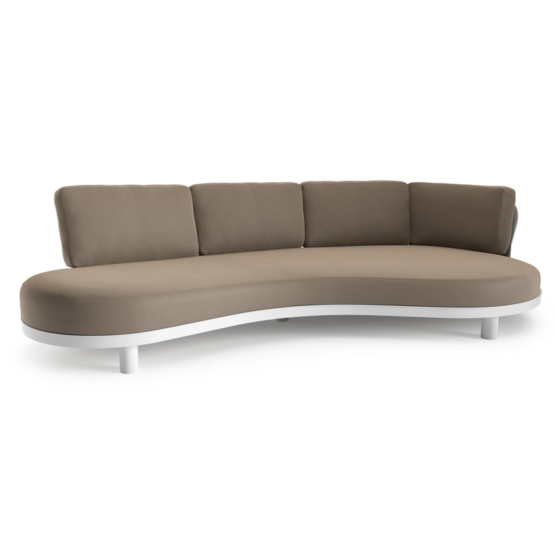 Canapé de jardin Donato en aluminium blanc et coussins en all weather sunbrella® luxe natte heather grey