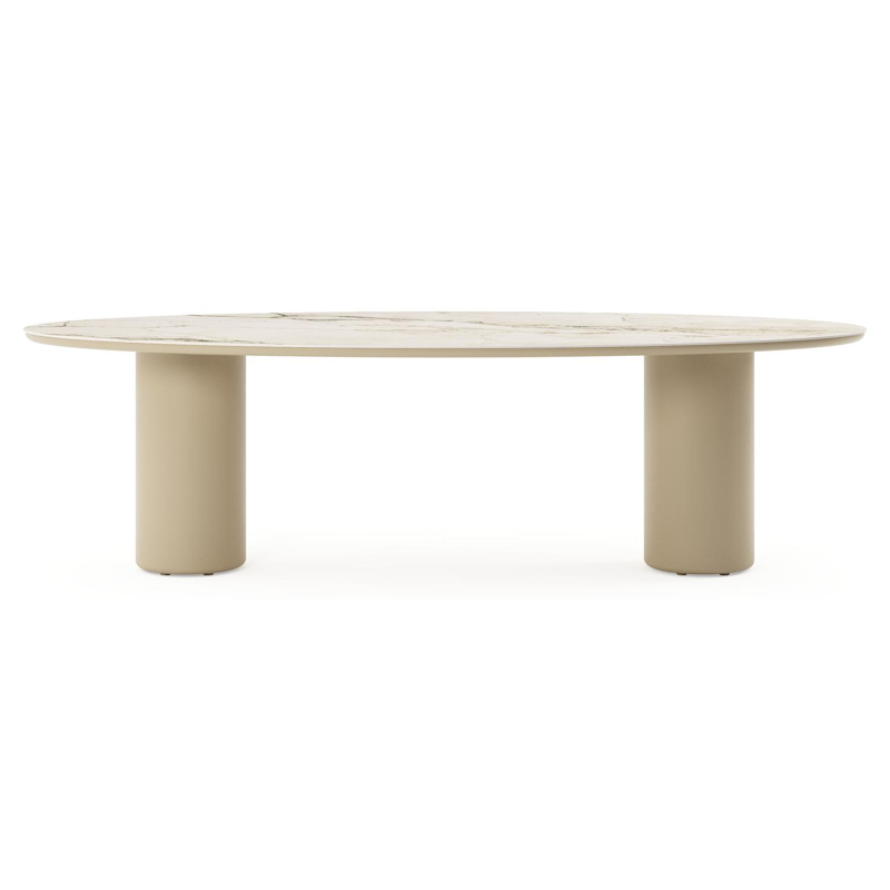 Table de jardin Amico oval en aluminium beige et céramique pleine Colorado Dunes - Lg. 260 x Lrg. 125 x Haut. 73.5 cm