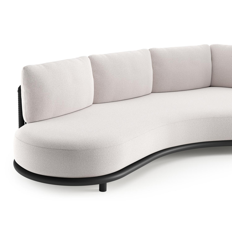 Lomano loungebank in zwart aluminium en zwart verticaal geweven luxe vlakke rope met ego eggshell all weather solica kussen