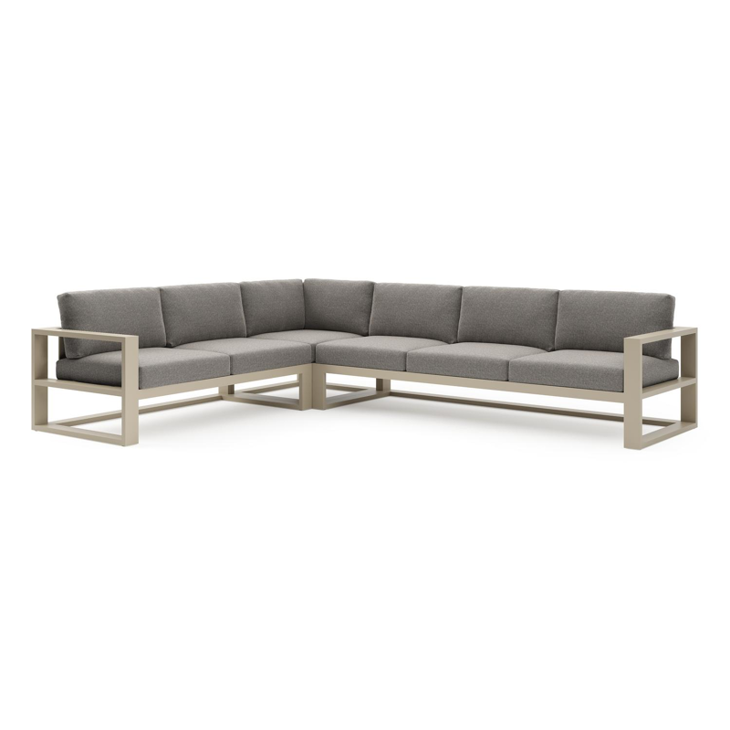Verato loungehoek in beige aluminium met chartres drizzle all weather sunbrella® luxe kussen