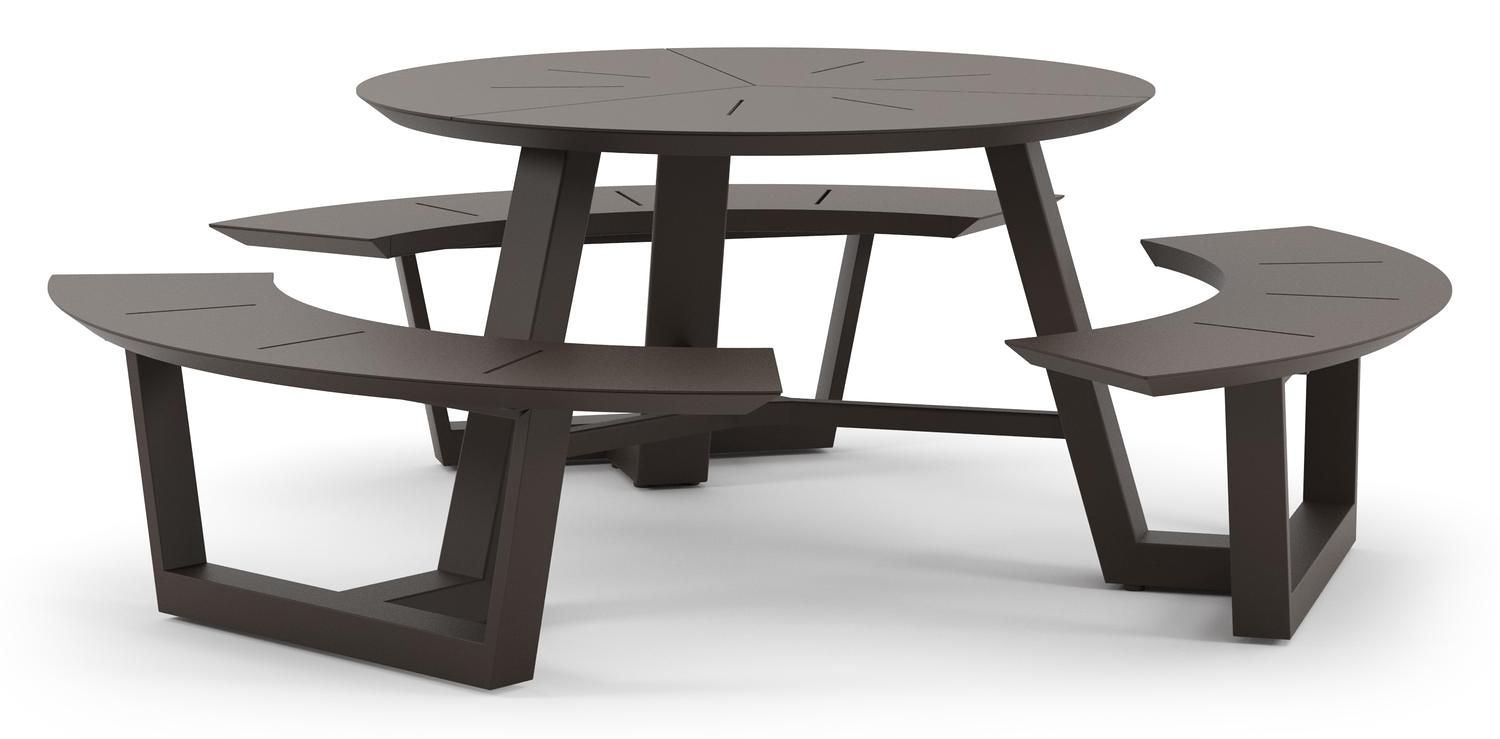 Rondino picknicktafel in donkerbruin aluminium - Dia. 207 x H. 71.5 cm