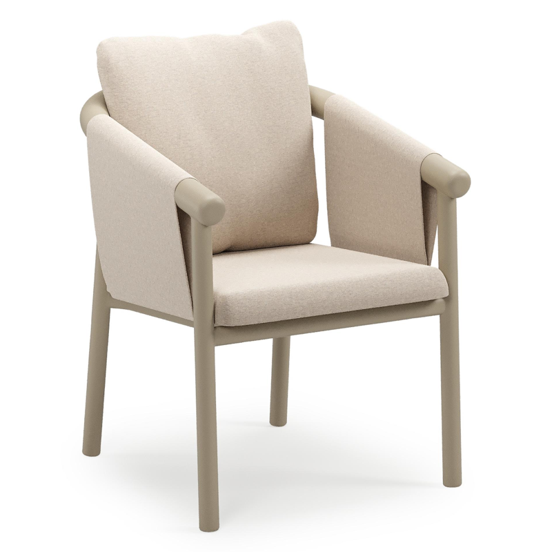 Amico stapelbare tuinstoel in beige aluminium met stoelkussen in All Weather Sunbrella® Luxe Heritage Ash