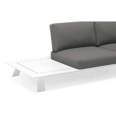 Cesano loungehoek in wit aluminium met natte charcoal chine all weather sunbrella® luxe kussens