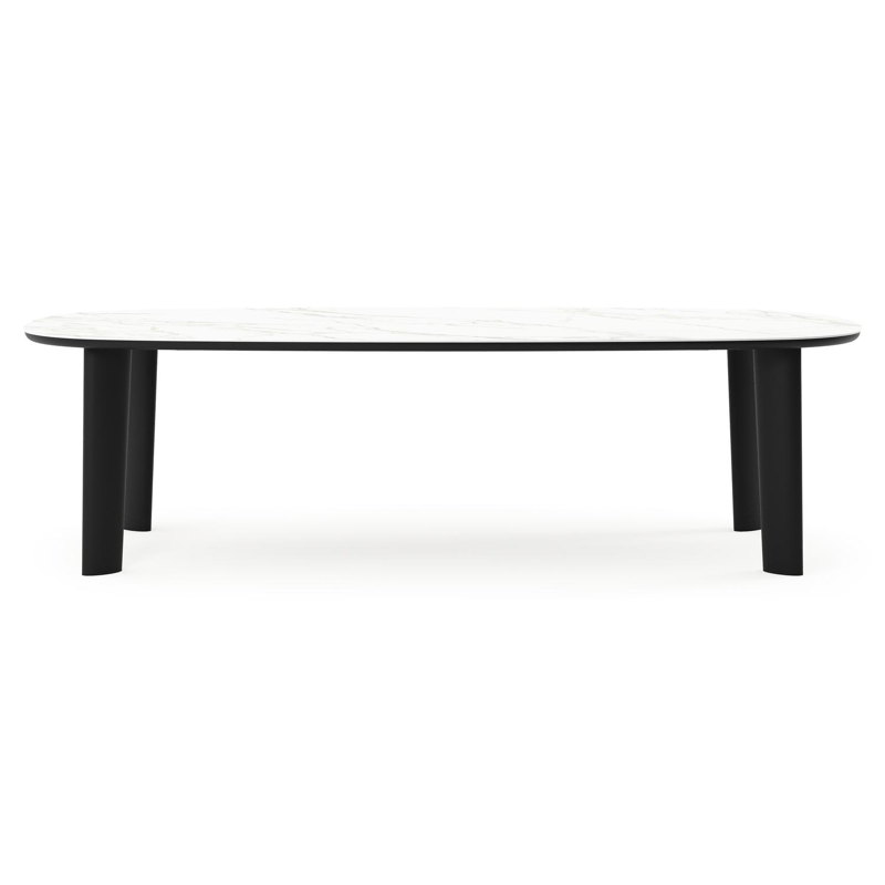 Table de jardin Amico bombo en aluminium noir et céramique pleine Calacatta - Lg. 270 x Lrg. 125 x Haut. 74 cm