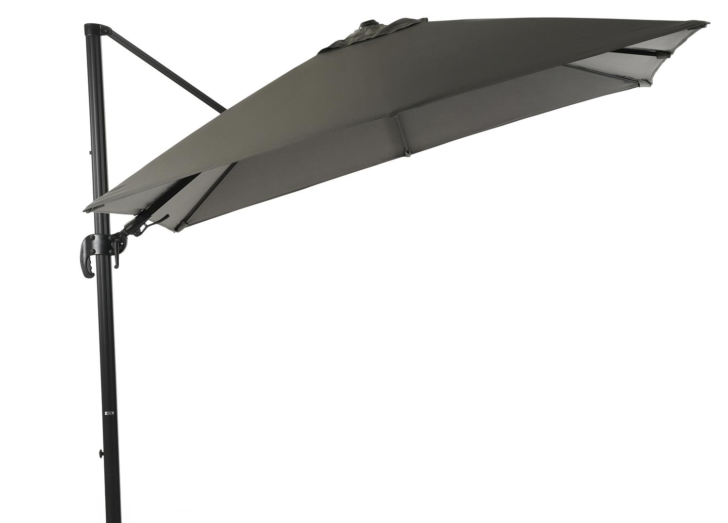 Parasol pendant Avola avec fonction tilt en aluminium noir avec toile de parasol en all weather sunbrella® premium gris - Larg1 300 x Larg2 300 cm (sans pied de parasol)