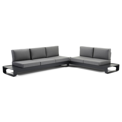 Atessa loungeset in zwart aluminium met grijs weather+ softtouch 