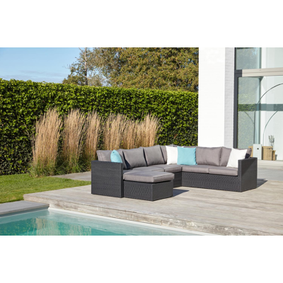 Gio loungezetel tussenstuk in zwart aluminium en zwart wicker met grijs polyester kussen