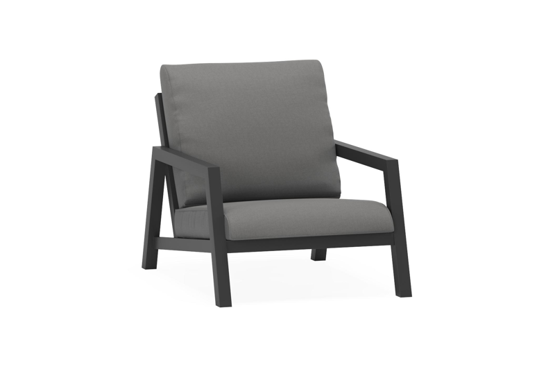 Zen'so loungezetel 1-zit in zwart aluminium met natte charcoal chine all weather sunbrella® luxe kussen