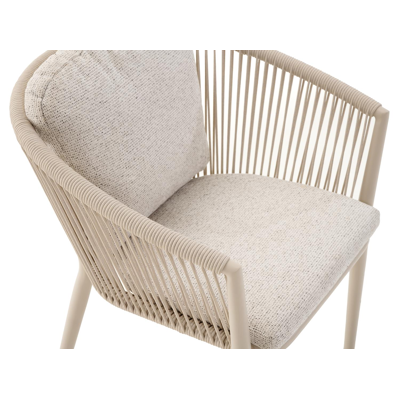 Chaise de jardin empilable Orso en aluminium beige et corde ronde tissée verticallement beige avec coussin en All Weather Solica Firenze Natural