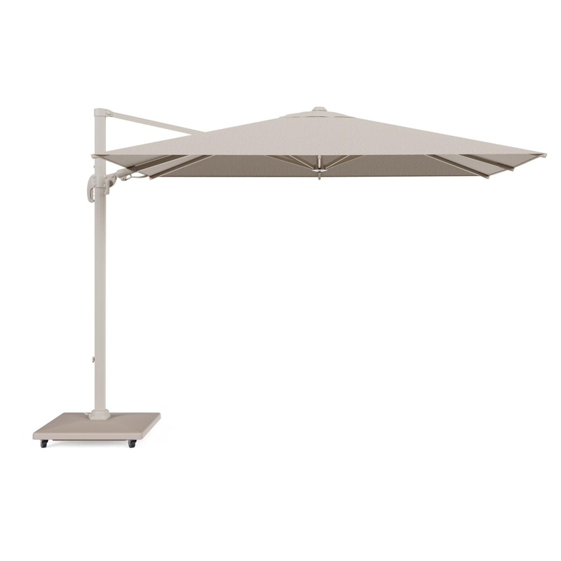 Avola zweefparasol met tiltfunctie in beige aluminium en rustic Weather+ Softtouch parasoldoek - L1 200 x L2 300 cm met parasolvoet Avola 90 kg